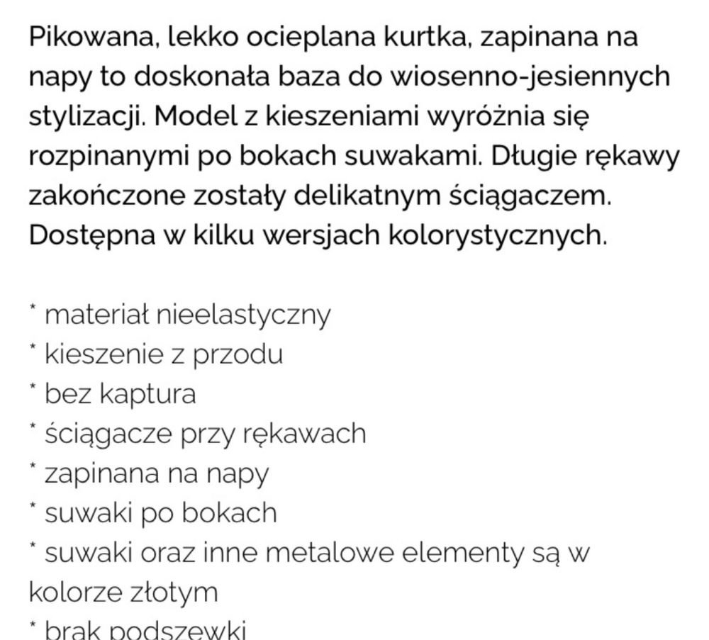 Pikowana dluga kurtka przejściowa, plaszcz