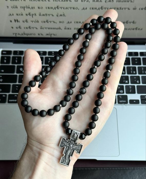 Чоловічі чотки з хрестом на шию Крест на бусах мужской четки на шею