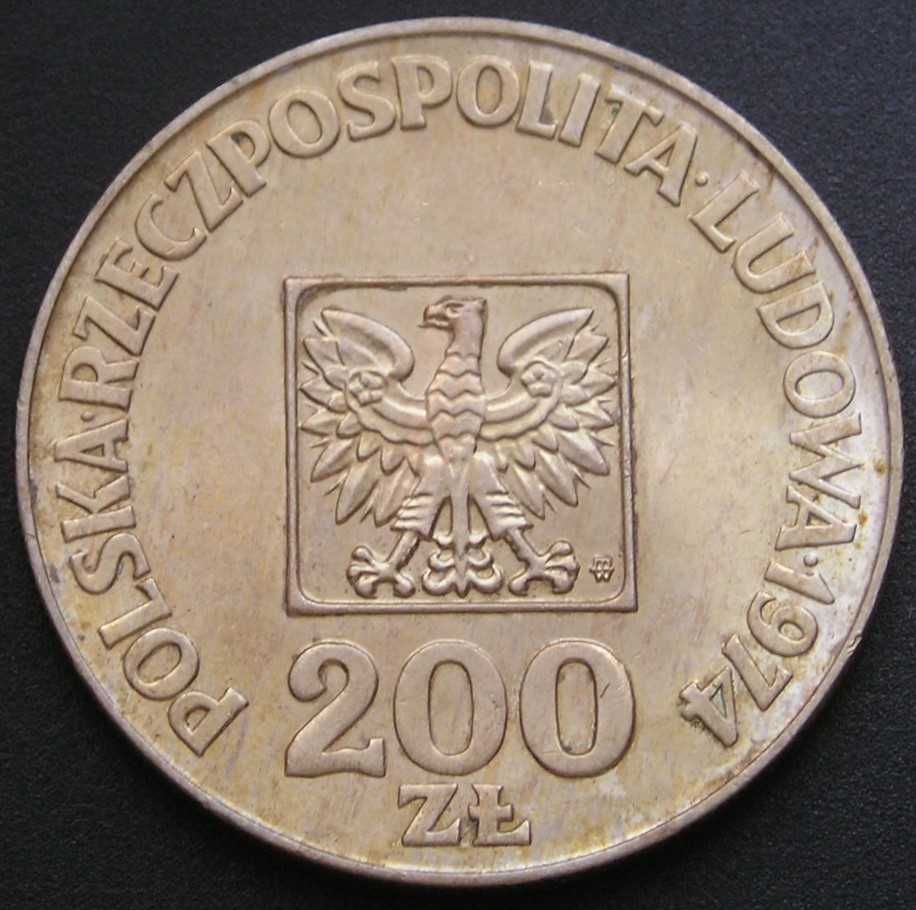 Polska 200 złotych 1974 - XXX LAT PRL - mapa - srebro