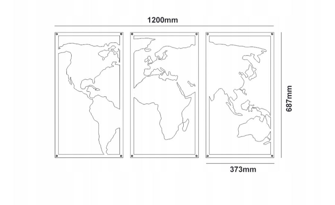 Mapa Świata 3D TRYPTYK