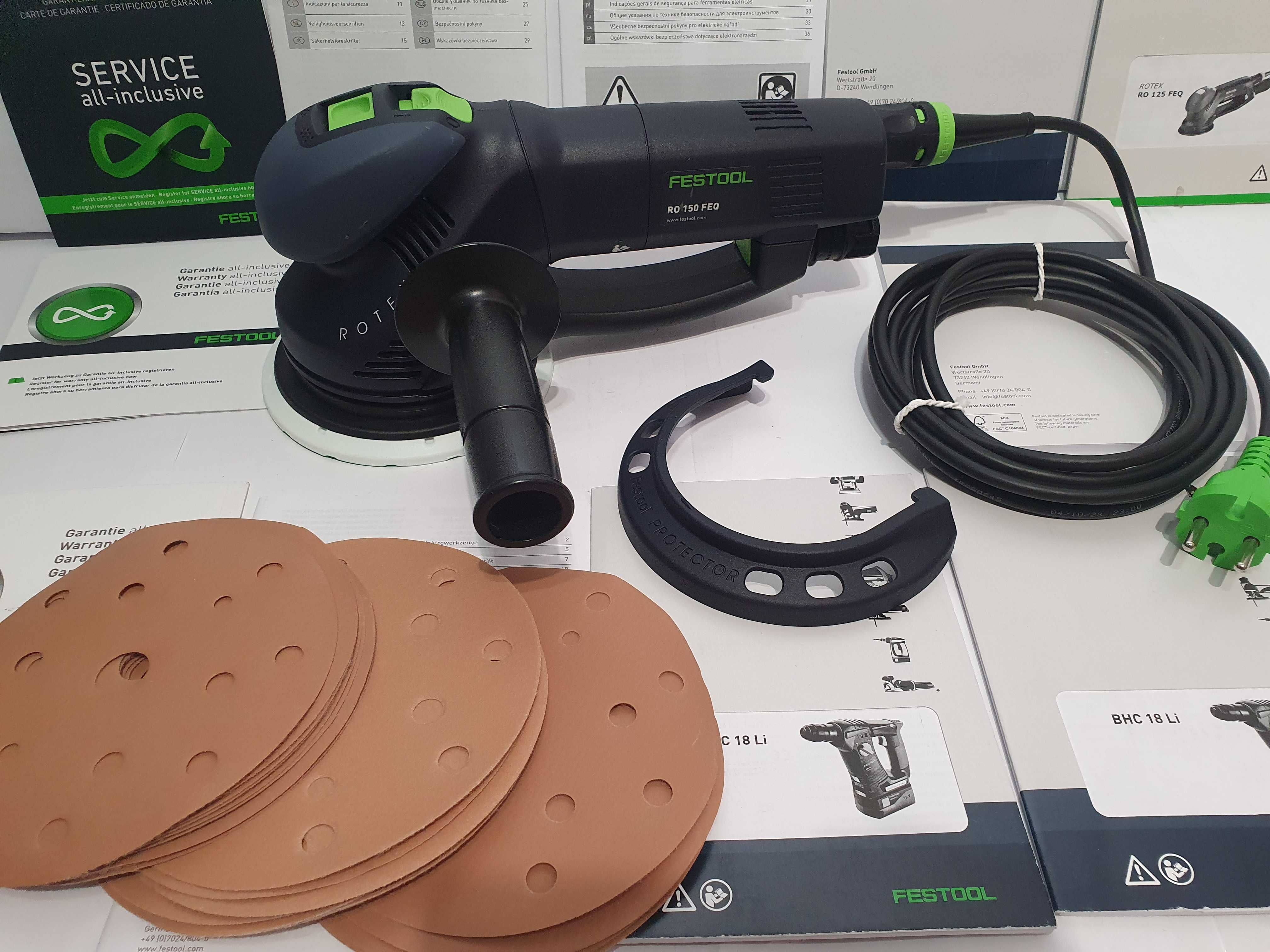 Duzy zestaw FESTOOL RO 150 szlifierka +papiery 30szt+raczka+protector