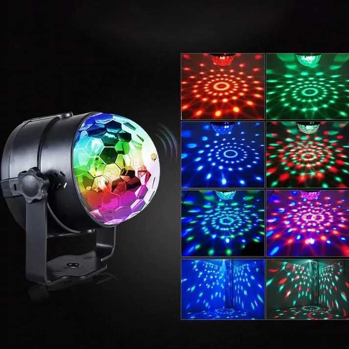 Kula disco projektor dyskotekowy led rgb reflektor + pilot