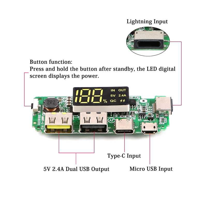 Плата зарядного пристрою Power Bank USB 5V 2.4A