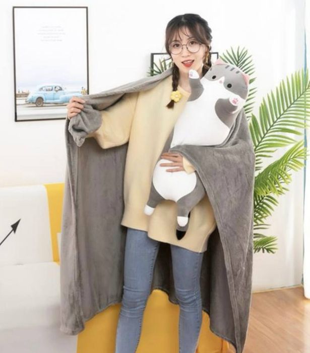 М'яка іграшка-плед кіт обіймашка, Кіт батон 65см, Іграшка кіт батон