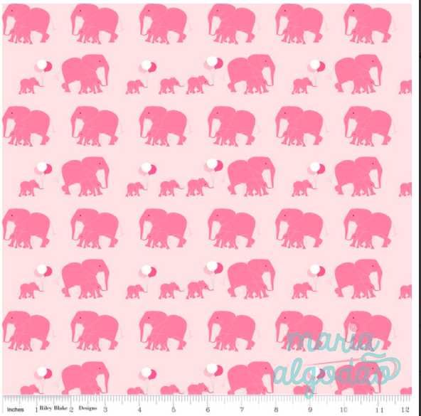 Oportunidade: Tecido 100% algodão a 6€/m - SAFARI ELEPHANTS PINK