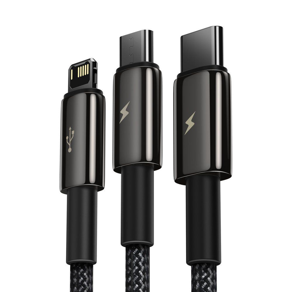 Kabel 3w1 USB-C, Lightning, microUSB 1.5m 3.5A czarny