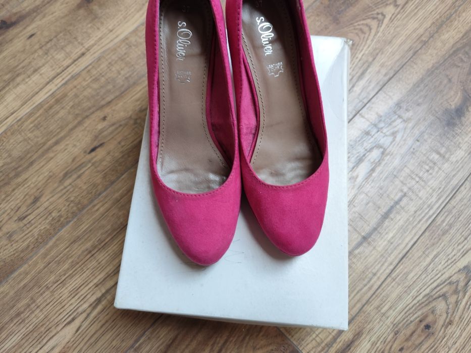 Fuksja różowe buty na obcasie 37 zamsz magenta skóra naturalna