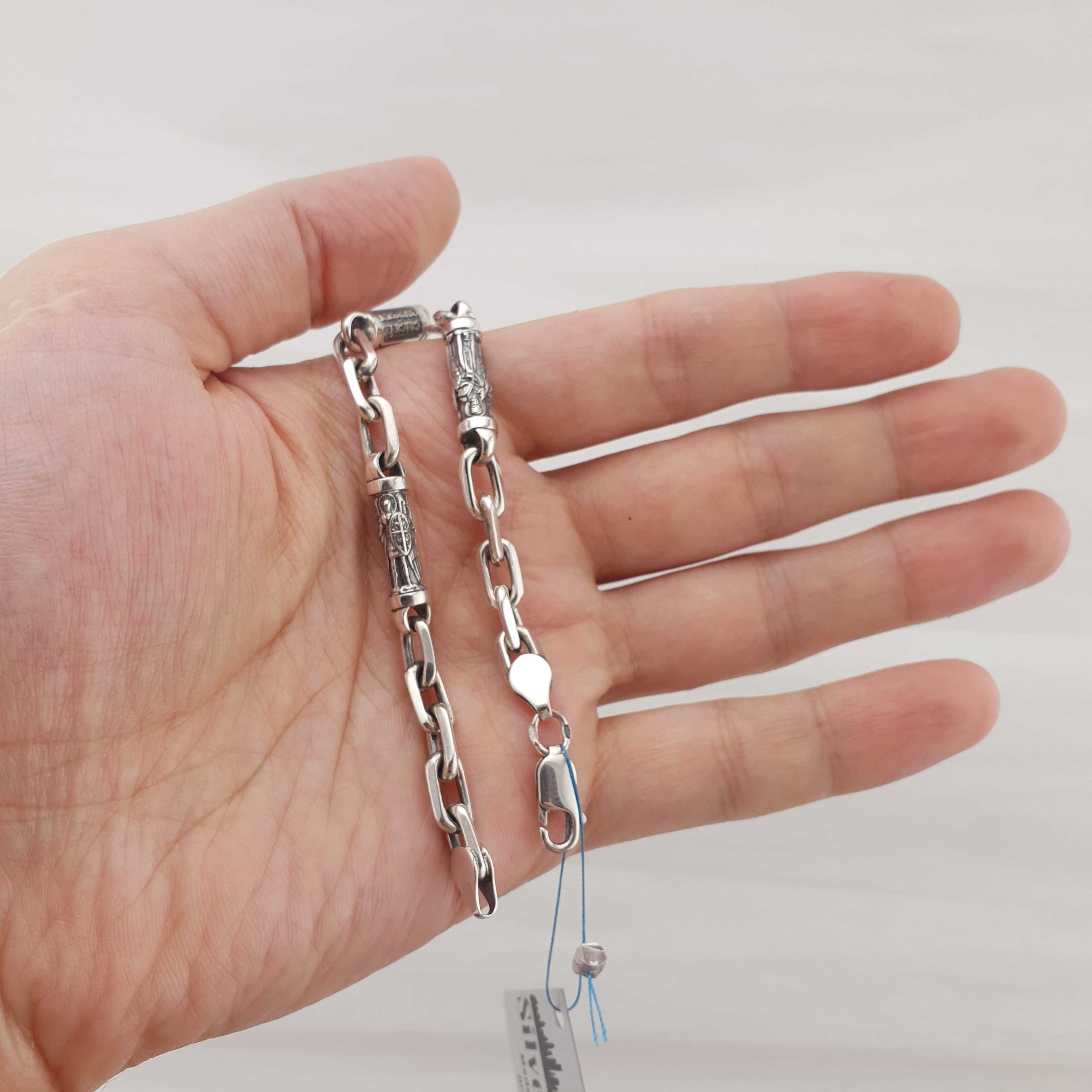 Чоловічий срібний браслет якірний зі вставками святих Цепочка на руку
