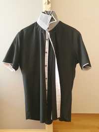Koszula czarna Slim Fit z białymi akcentami (rozmiar M)