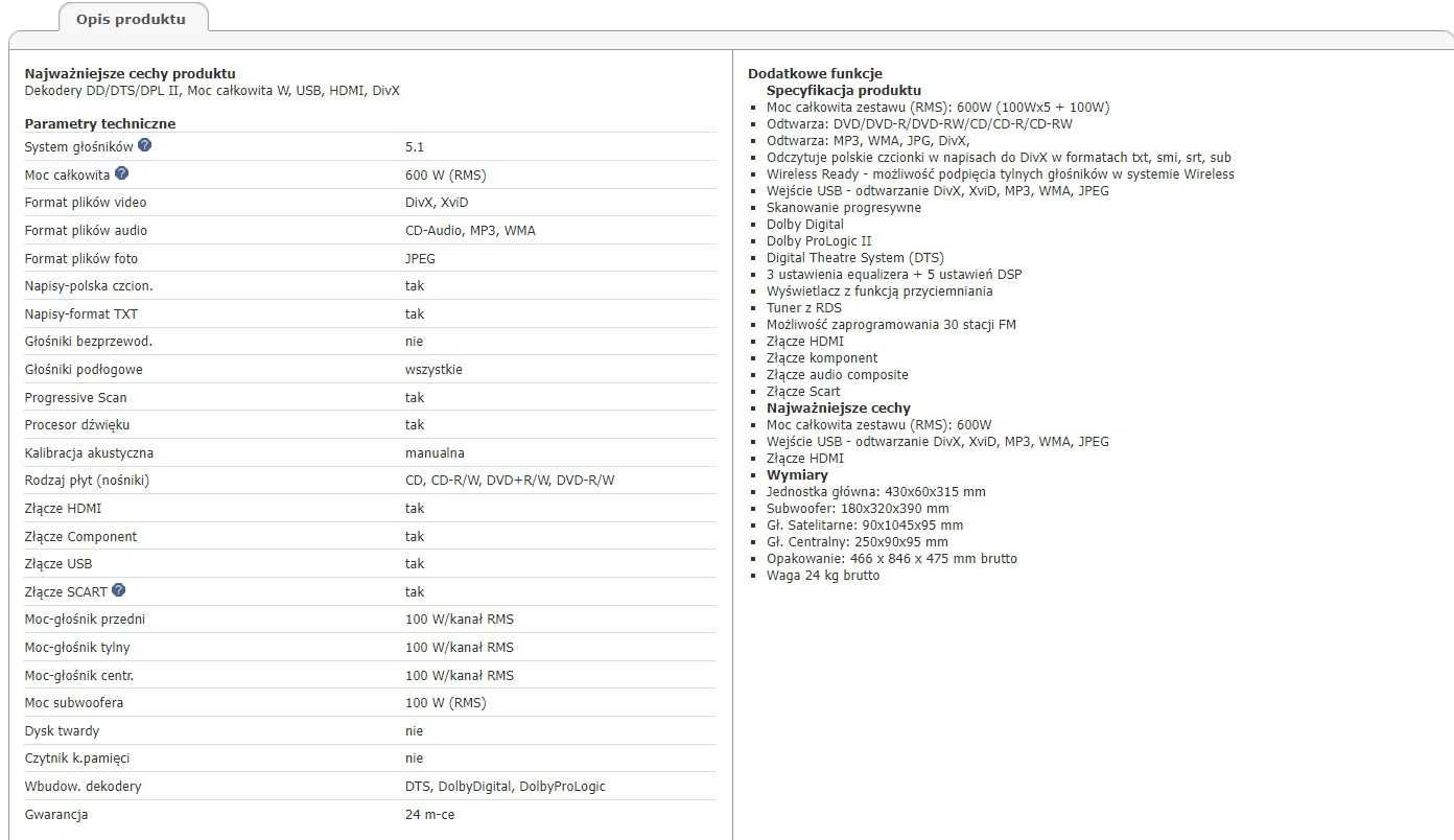 Kino domowe SAMSUNG HT-THX25