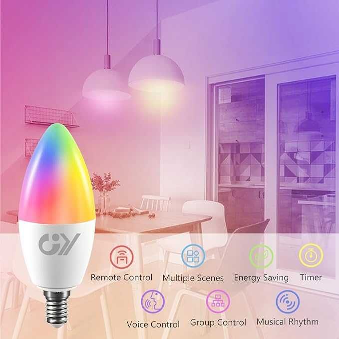 6xGY Inteligentne żarówki LED E14,C37 6W Wi-Fi Smart Home Alexa Google