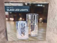 Lampion szklanki szkło 20 cm zestaw 2 sztuki LED