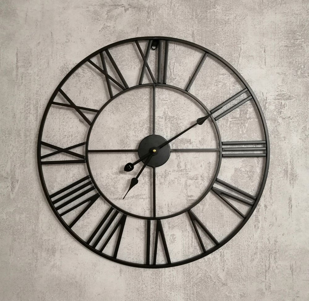 ZEGAR ŚCIENNY METALOWY CZARNY DUŻY cichy zegarek 50 cm na ścianę loft