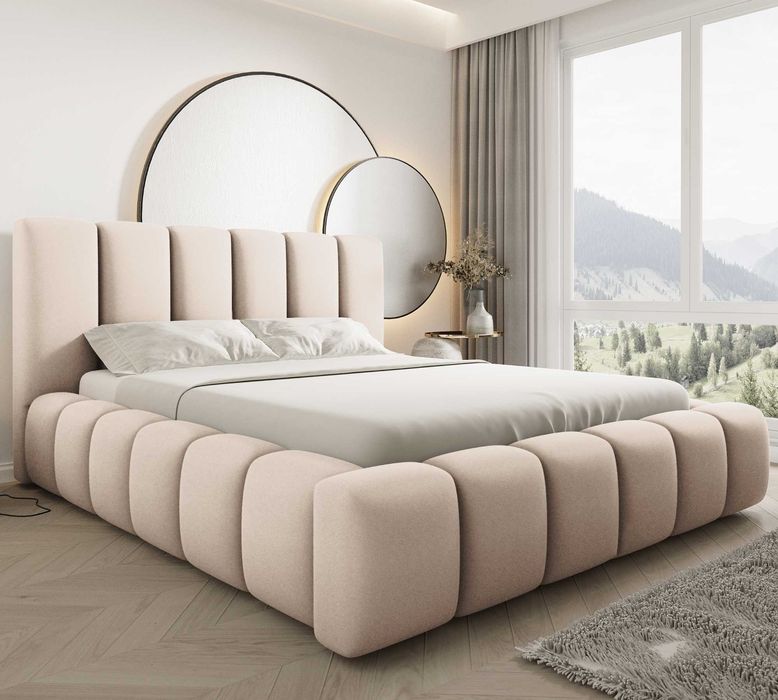 Łóżko Tapicerowane BOSTON Komfortowe Zagłowie TKANINA BOUCLE / WELUR