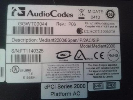 Audiocodes MEDIANT2000/8SPAN/IP/2AC/SIP