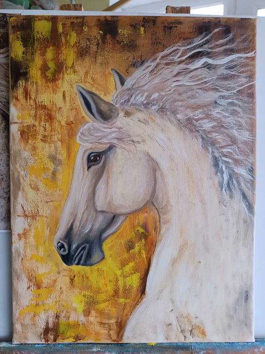 живопись маслом для души Белая лошадь