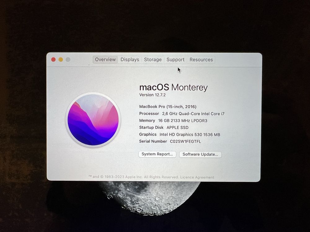 Apple MacBook pro 2016, 15.4”, touch bar, 2.6 GHz, 16gb, 256 SSD