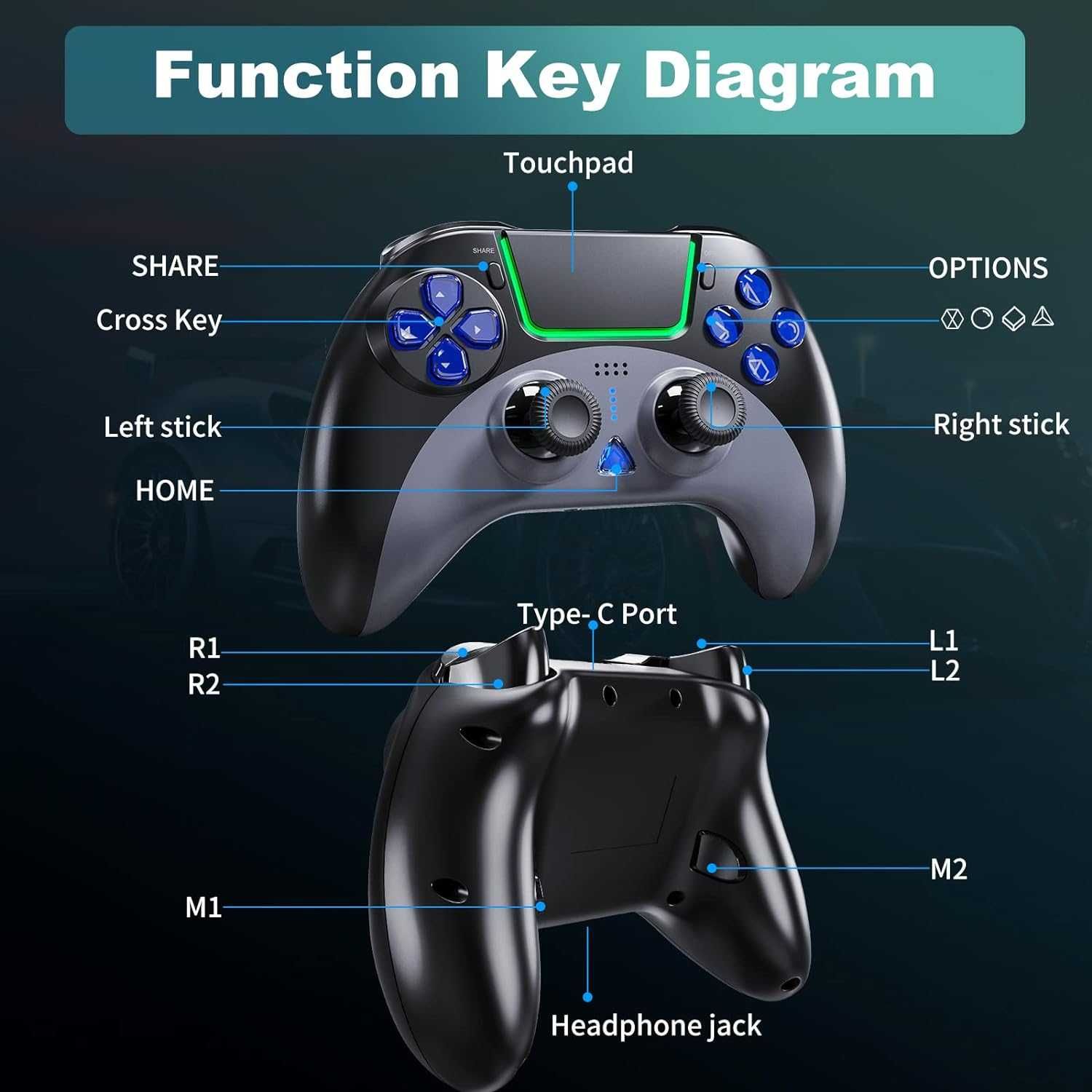 Dabuu Kontroler PS4, Bezprzewodowy gier Joystick  PS4/Slim/Pro/PC