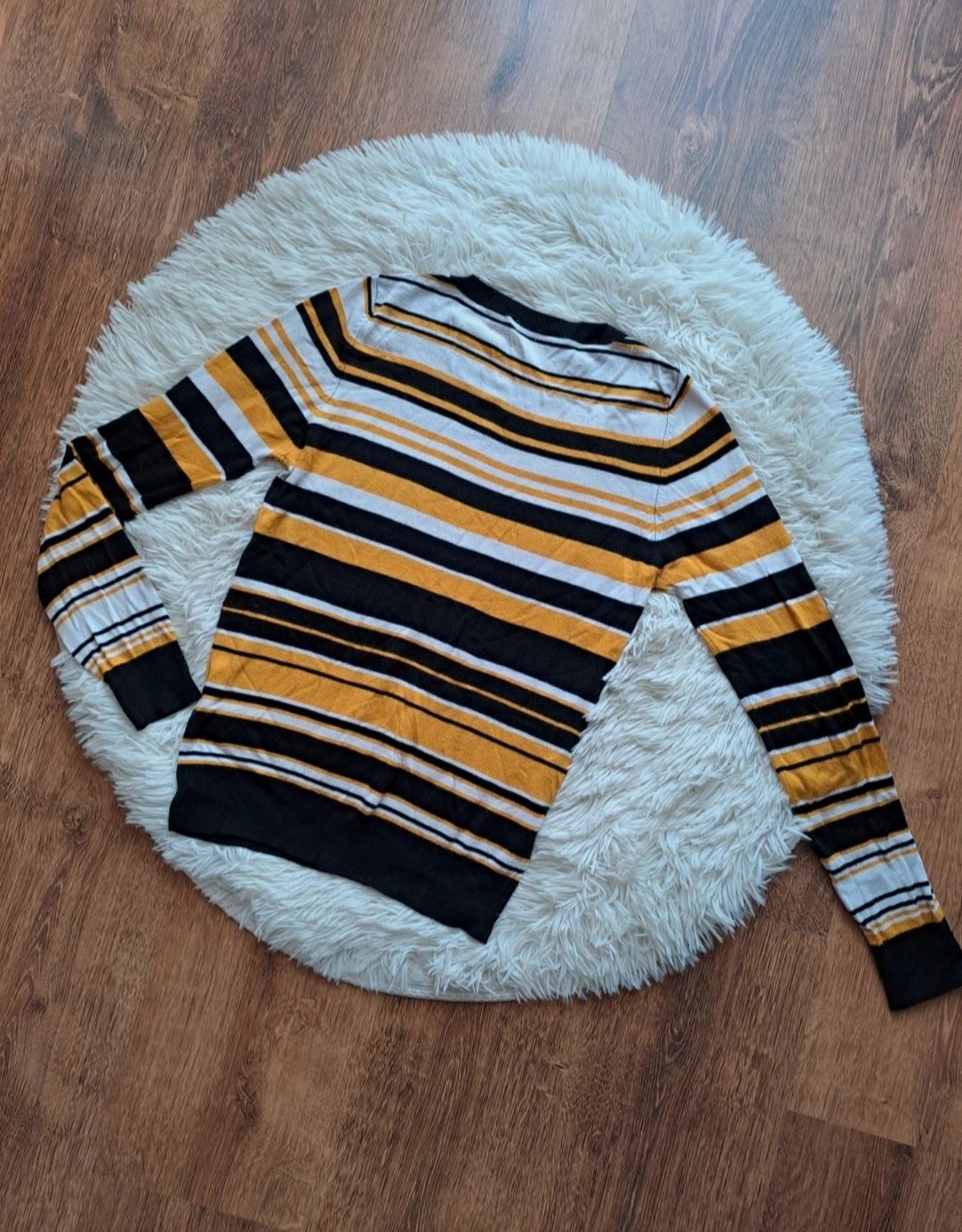 Sweter | Wiskoza | W Poziome Paski | Czarny Żółty Biały