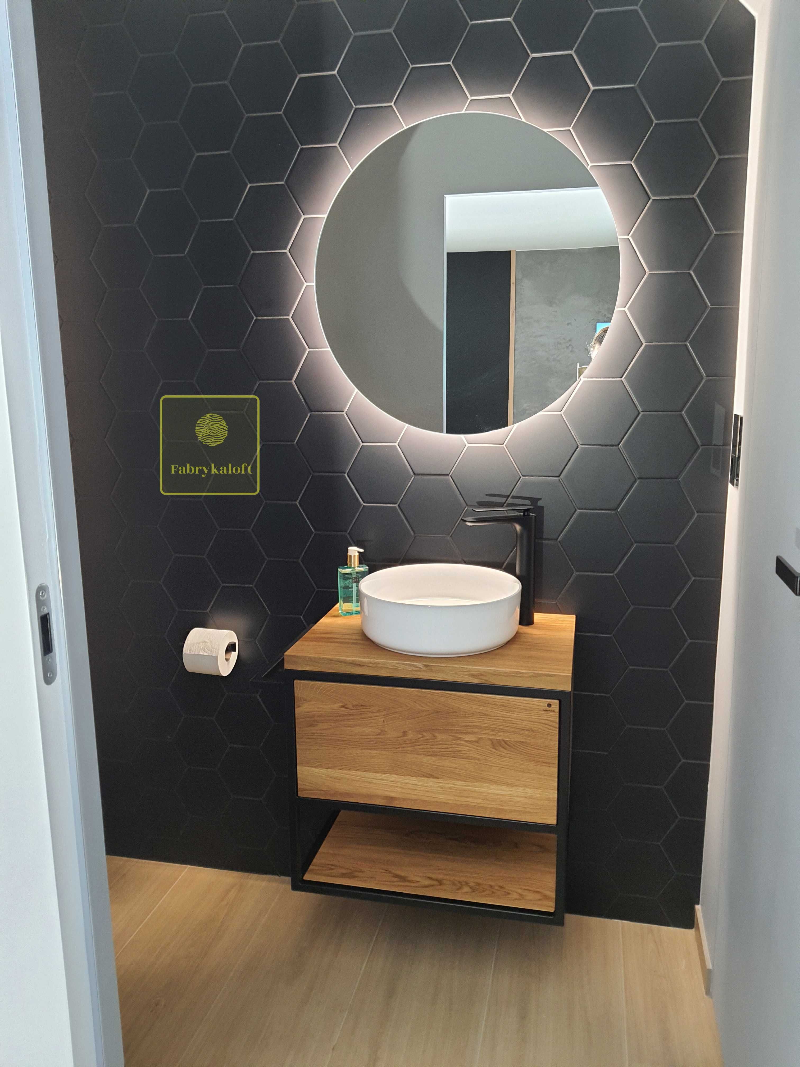 Szafka pod umywalki loft stal dąb drewno szuflady industrialnym stylu