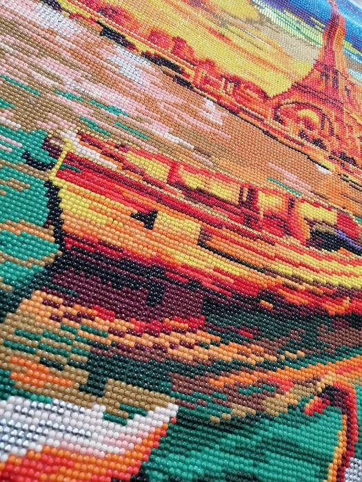 Haft diamentowy wyklejony duży łódka wieża Eiffla