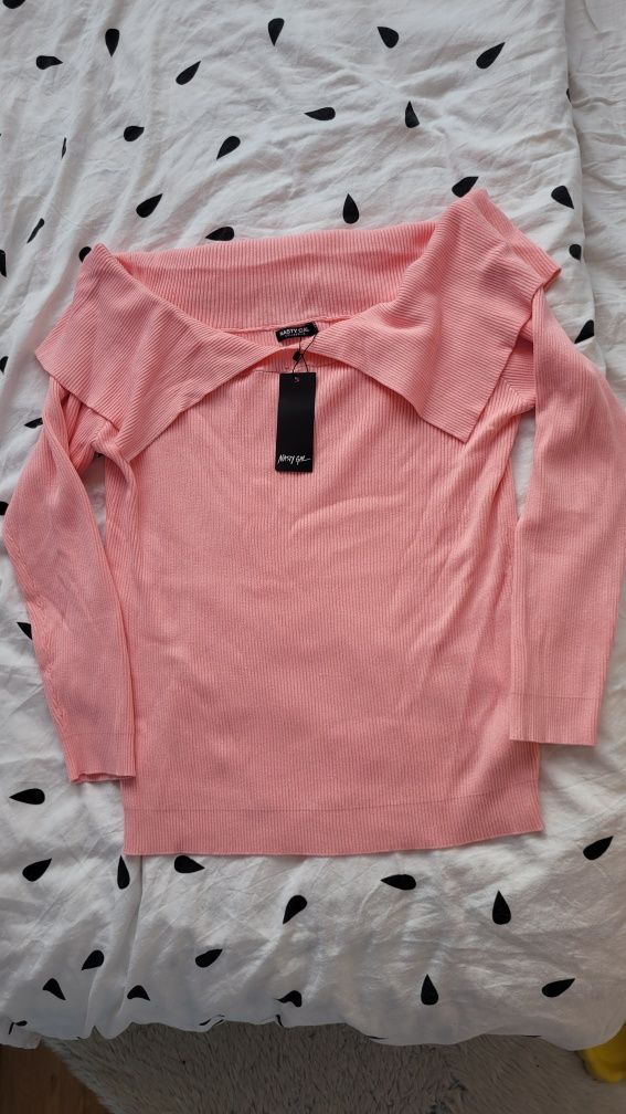 Różowy cienki sweter z kołnierzykiem Nasty Gal 42 XL