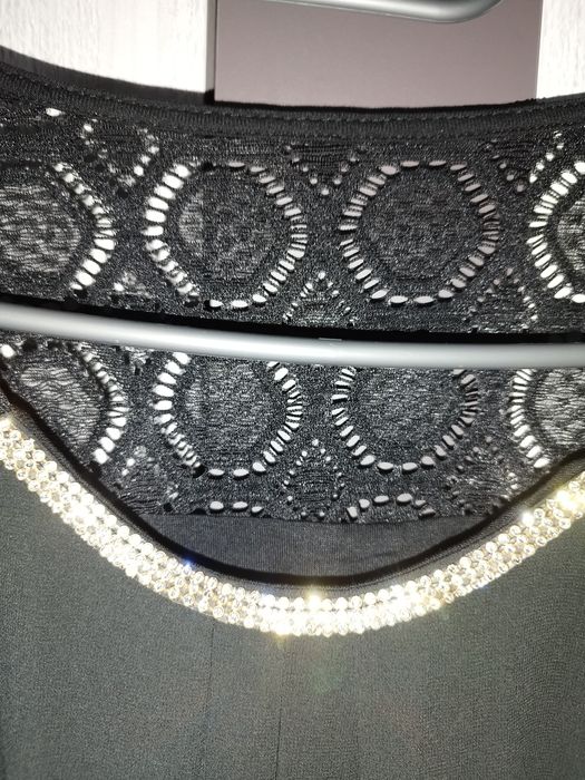 Elegancka czarna bluzka z koronką i cyrkoniami NOWA