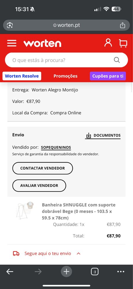 Banheira SHNUGGLE com suporte dobrável Bege