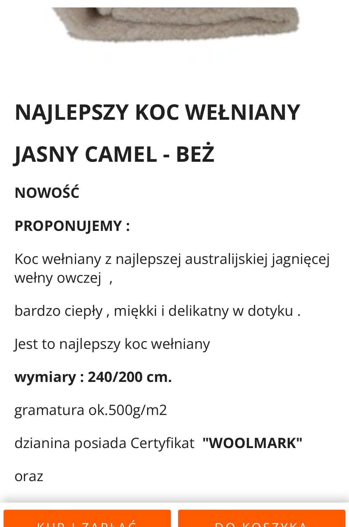 Koc beżowy z wełny jagnięcej