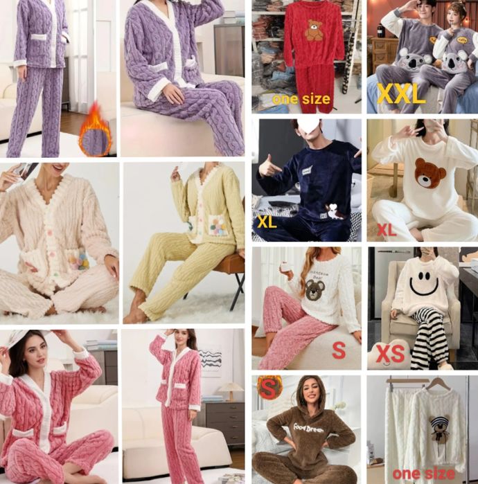 Новая зимняя пижама женская, мужская теплый костюм косичка Hello kitty