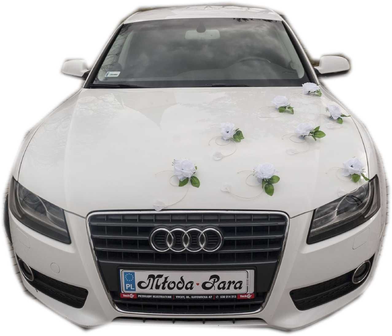 Biała ELEGANCKA dekoracja ozdoba na samochód auto do ślubu Nr 159