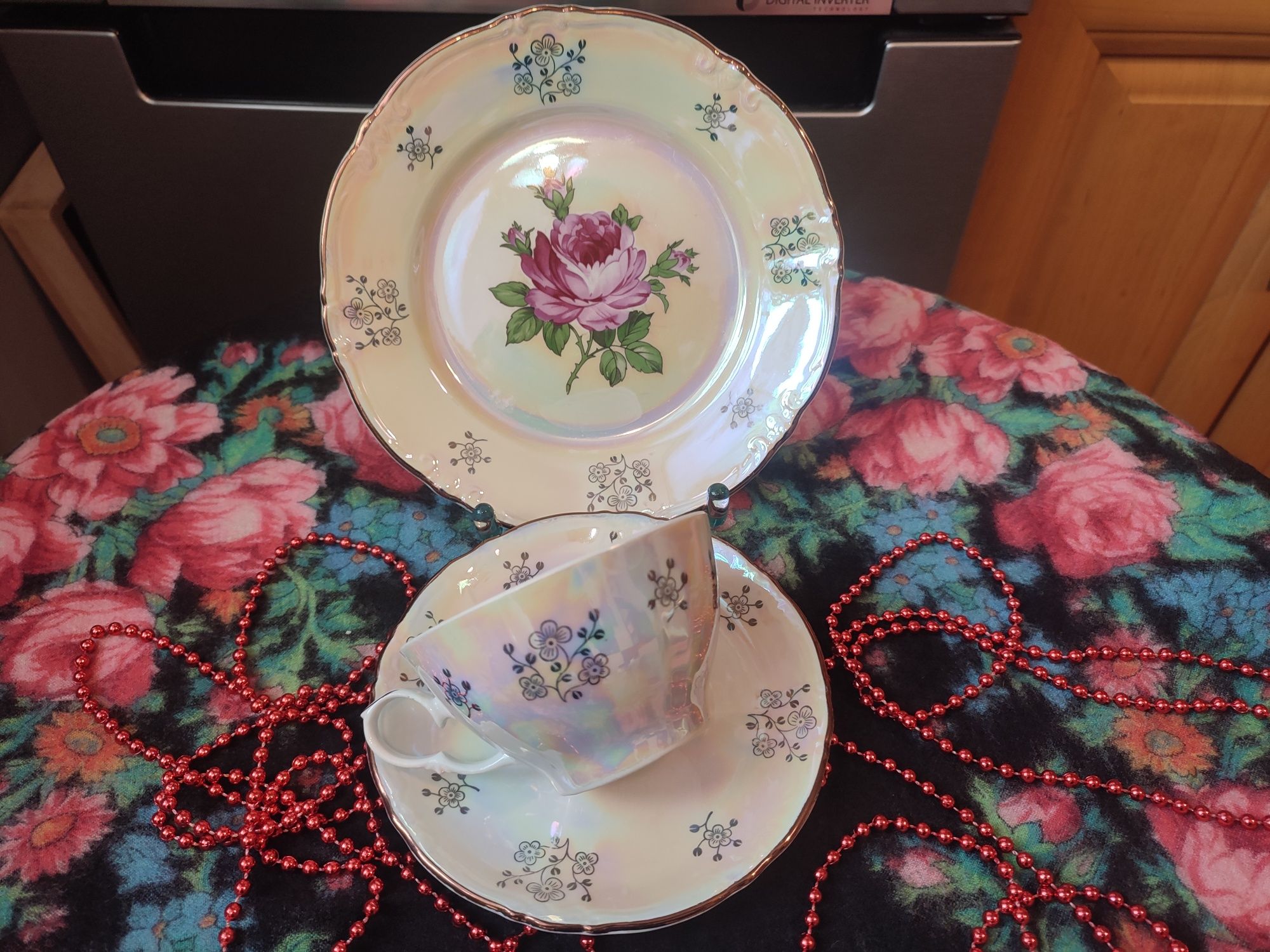 Śliczne stare kolekcjonerskie trio porcelana Kahla