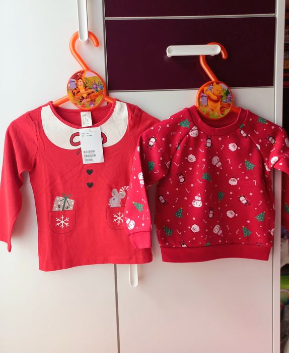 HM nowa bluzka świąteczna + Primark bluza 86 mikołaj święta