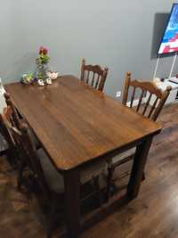Stół dębowy holenderski do salonu jadalni + 4 krzesła solidny 140/80