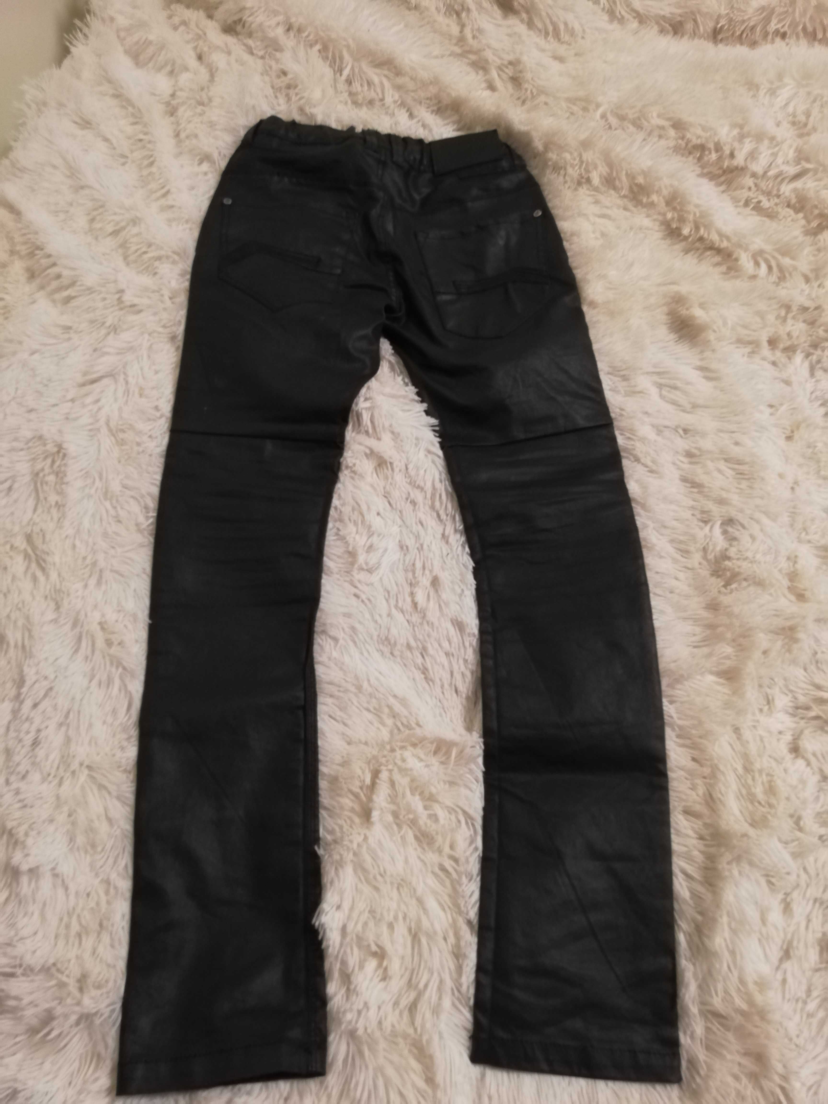 spodnie czarne 158 164 woskowane z zamkami modne skinny coolcat