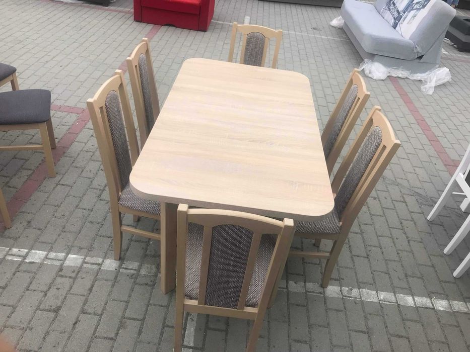 Nowe : STÓŁ 80x140/180 + 6 KRZESEŁ, SONOMA + CAPUCCINO , dostawa  PL