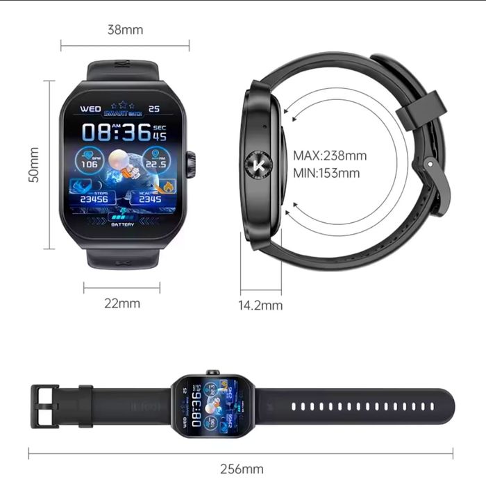 Смарт-годинник KUMI KU7 (Gemini, 1,96" AMOLED, дзвінки Bluetooth)