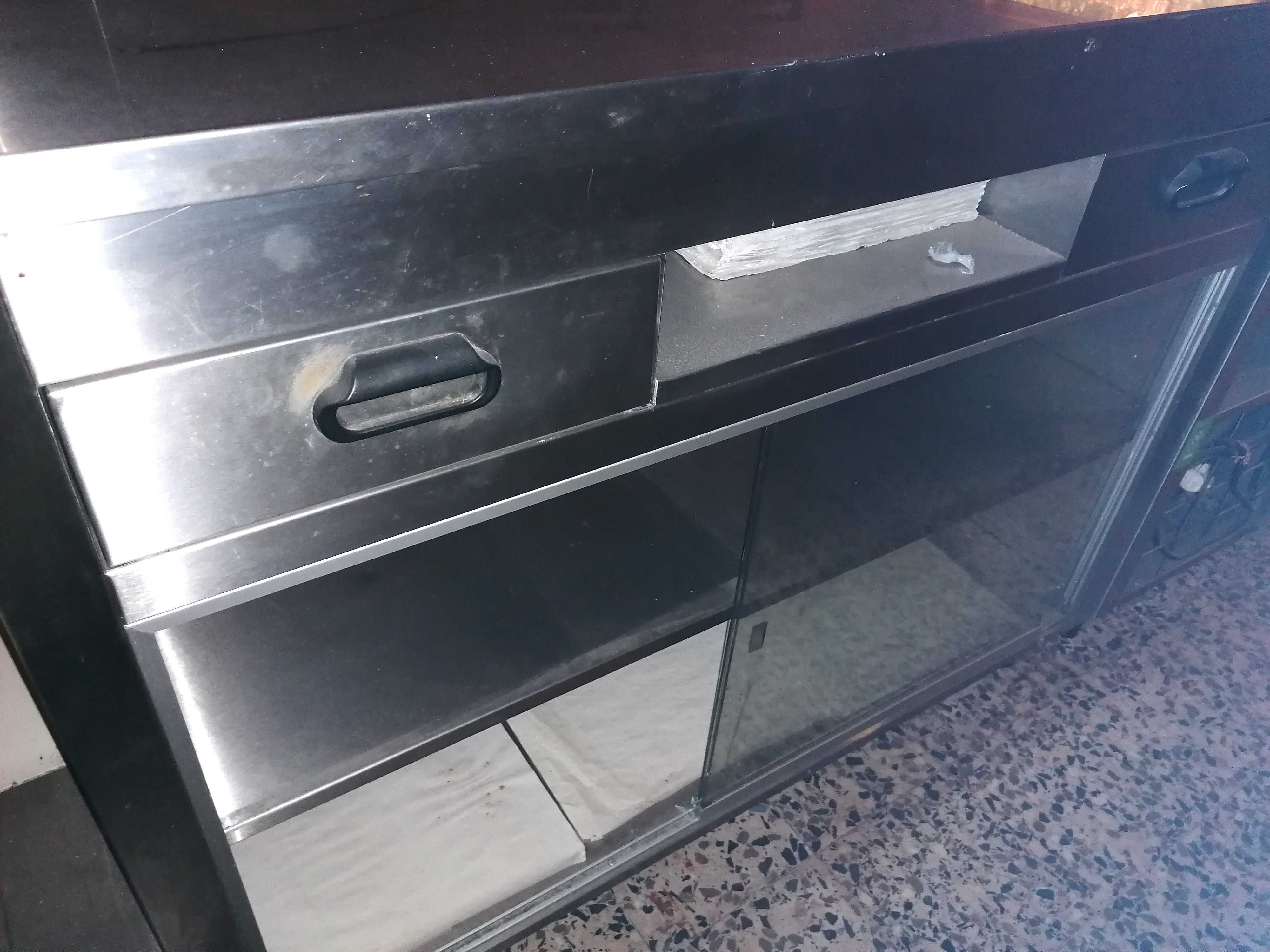 Balcão expositor inox p/ comércio – 1,25m – ótimo estado