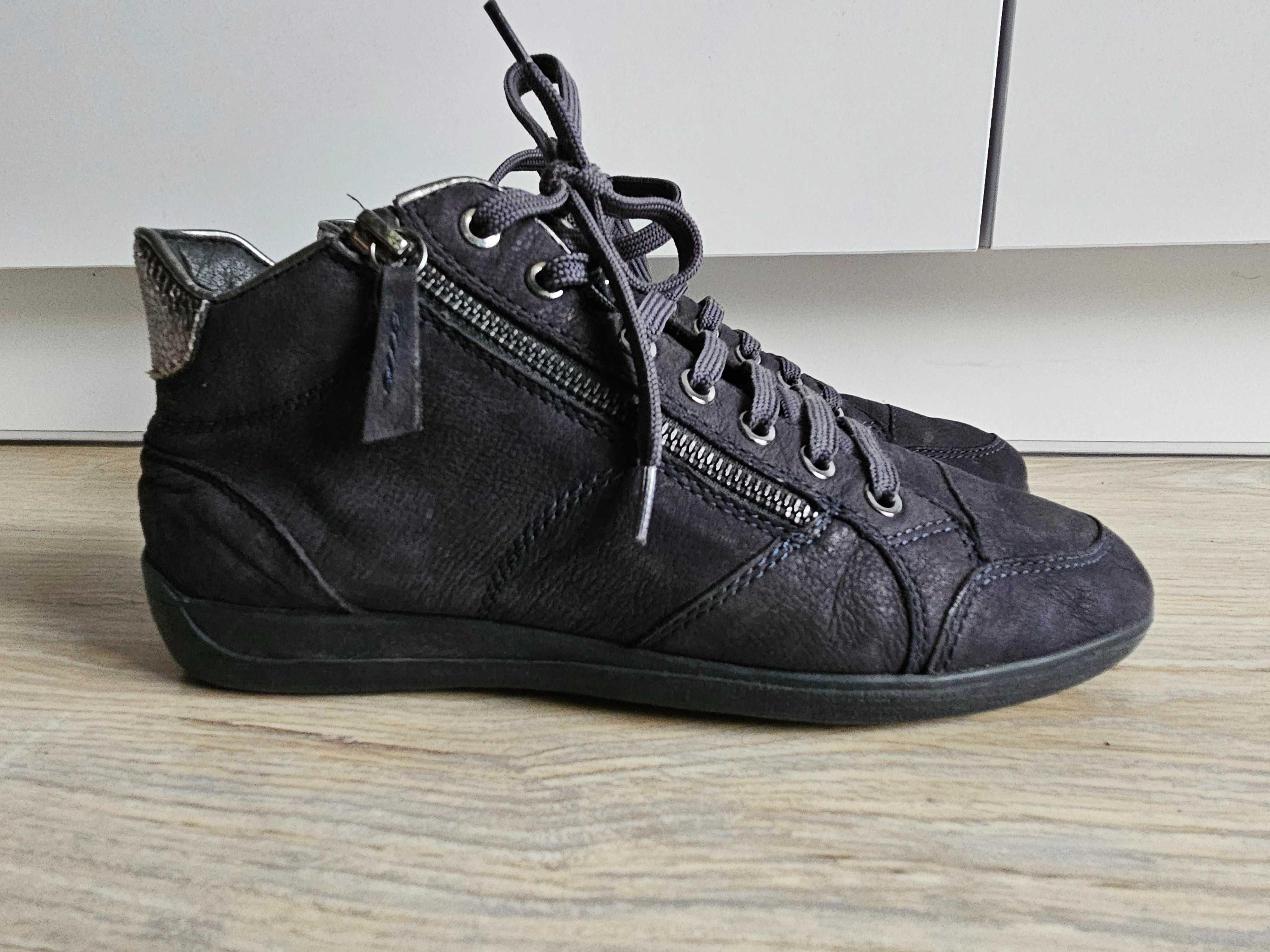 Geox 39 Myria skórzane granatowe sneakersy sportowe zamszowe za kostkę