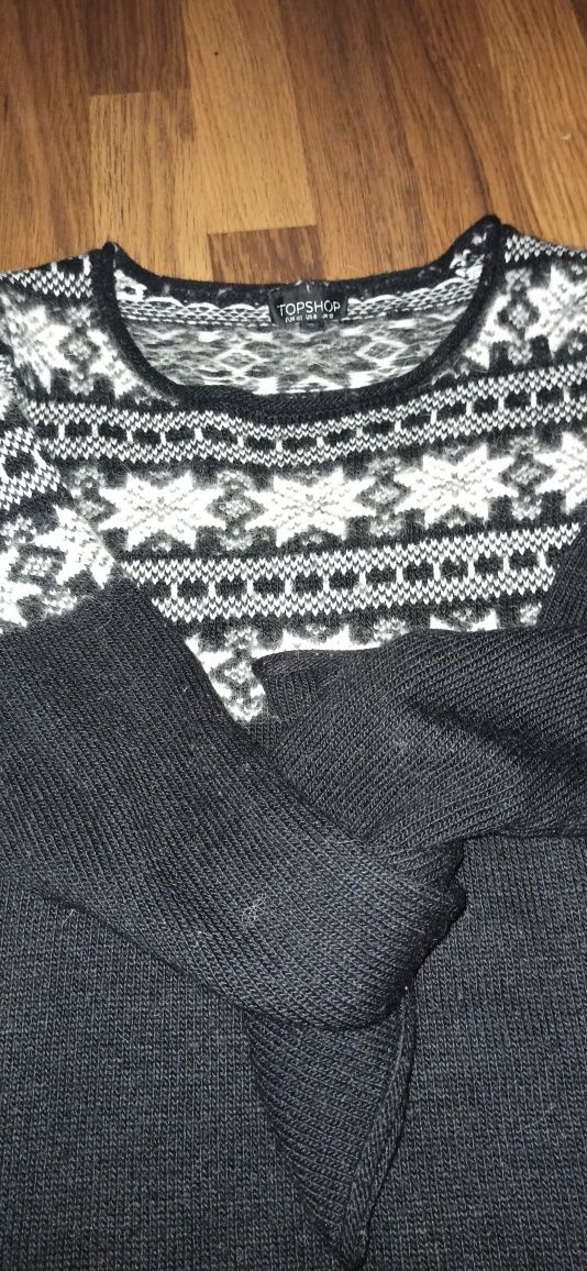 Długi wełniany sweter Topshop 40 czarny zimowy print