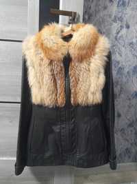 Натуральная кожаная куртка с мехом лисицы