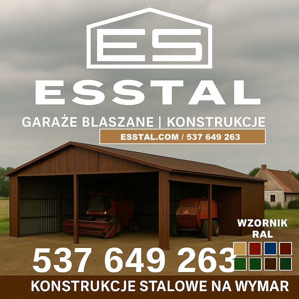 Garaż Blaszany GRAFITOWY | Hala | Wiata  Wysoki Wjazd  Hala – ESSTAL*