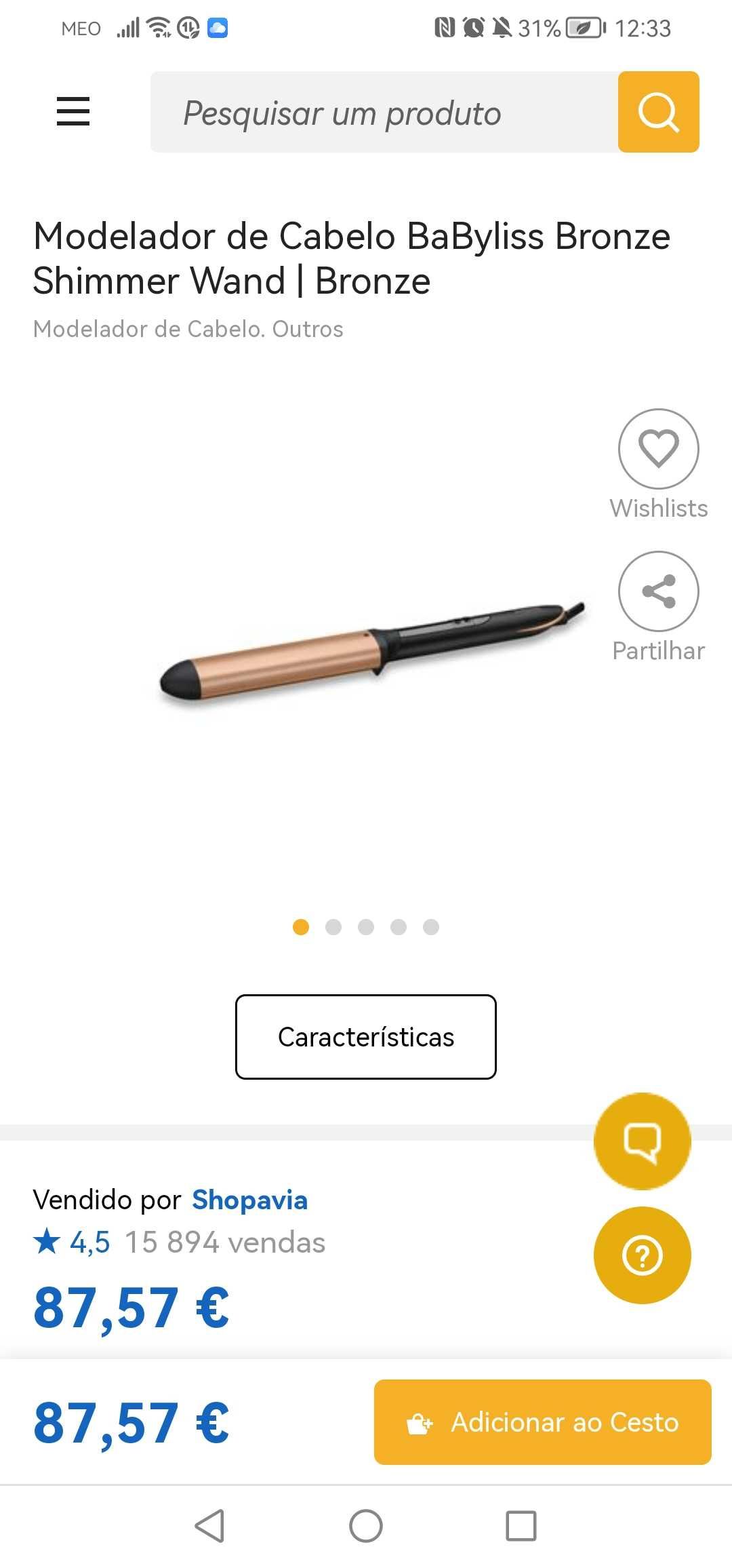 Modelador de Cabelo Babyliss Bronze Shimmer Wand