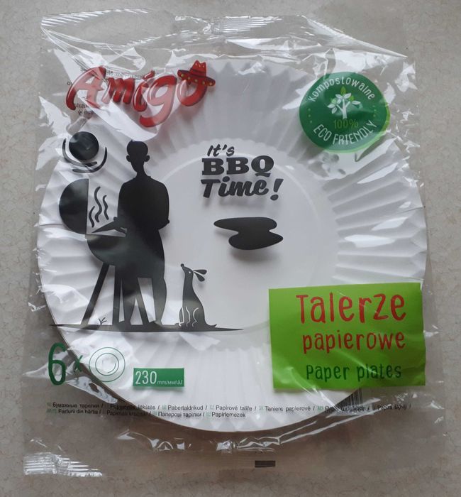 Talerze papierowe piknikowe, 6 sztuk, 23 cm średnicy