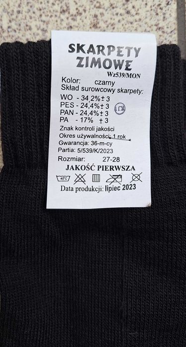 Skarpety zimowe wojskowe wzór 539/MON Nowe