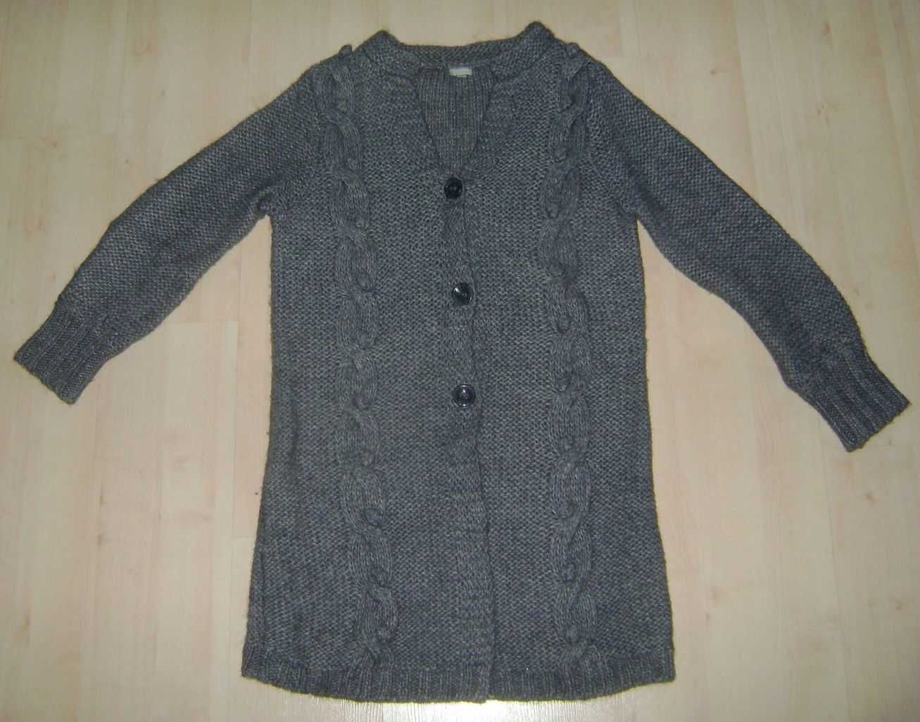 Szary kardigan sweter warkocze h&m rozmiar L XL