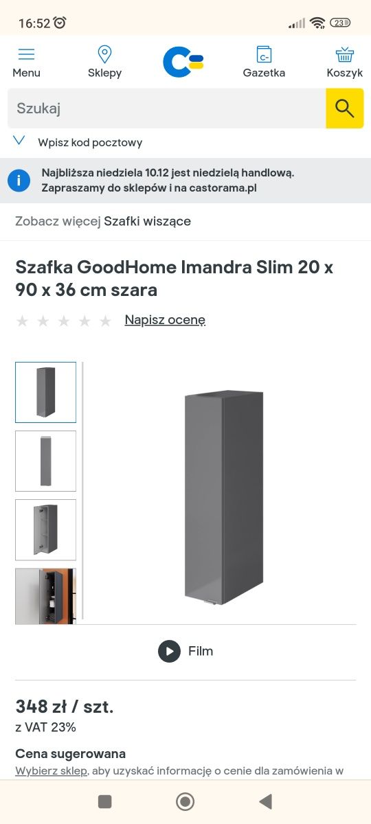 SzafkaSzafka GoodHome Imandra Slim 20 x 90 x 36 cm szara