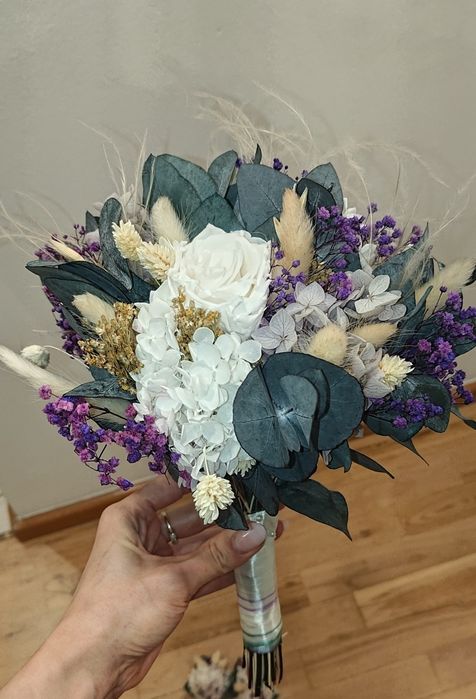 Trwały bukiet z naturalnych roślin +2bukieciki do butonierki +3kokówki