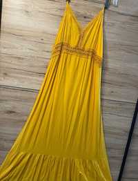 Musztardowa długa sukienka