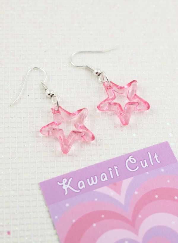 kolczyki różowe gwiazdki gwiazdy kawaii harajuku scene KC25